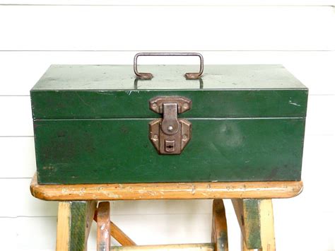 small antique green metal boxes|Vintage Green Tool Box .